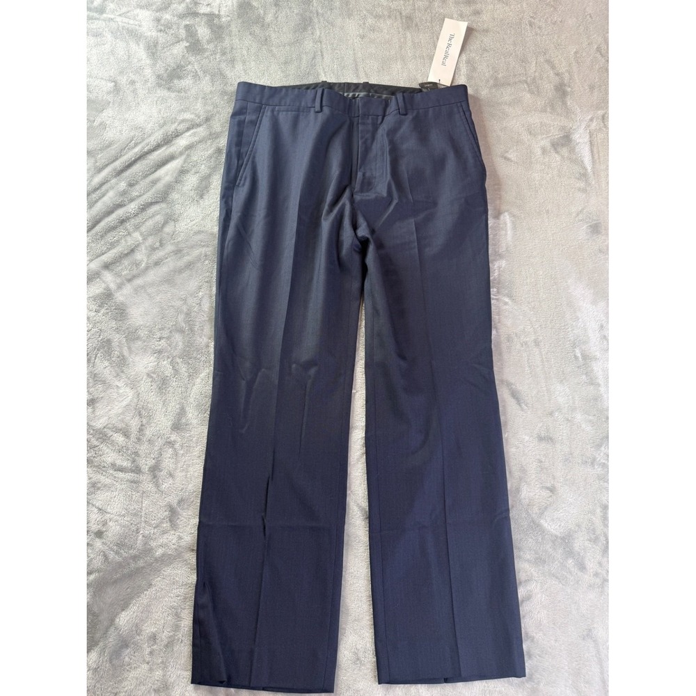 Theory Dress Pants Mens 34 Navy Blue Flat Front Straight Leg Suit Trousers